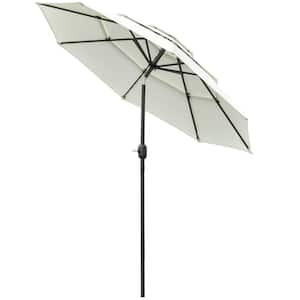 9 ft. x 9 ft. 3 Tiers Steel Push-Up Patio Market Umbrella with Crank, Push Button Tilt for Deck in Beige