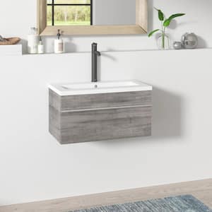 Trough 30 in. W x 16 in. D x 15 in. H Single Sink Wall Bathroom Vanity in Soho with Cultured Marble Top in White
