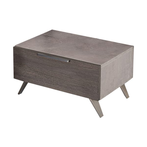 Benjara Gray 1-Drawer 24 in. Faux Concrete Nightstand