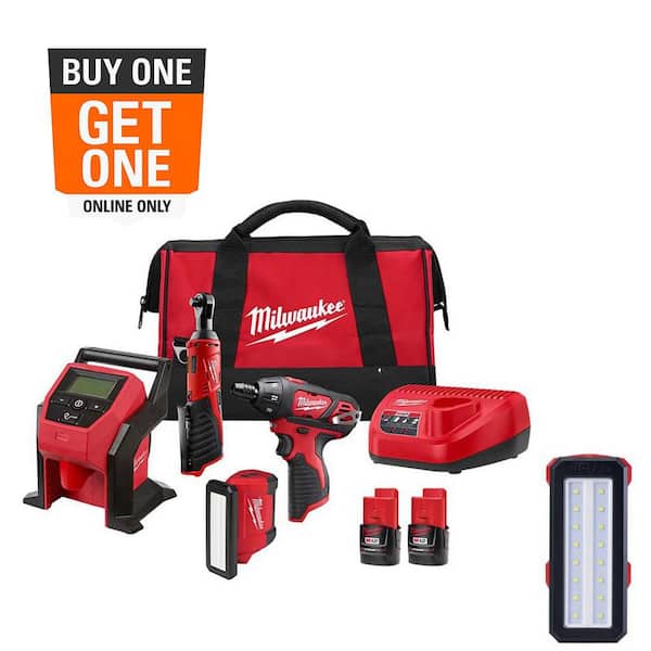 Milwaukee M12 12-Volt Lithium-Ion Brushless Cordless Combo Kit with M12 ROVER Service and Repair Flood Light w/ USB Charging