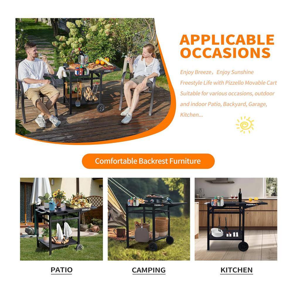 Small Black Steel Foldable Outdoor Grill Table Cart