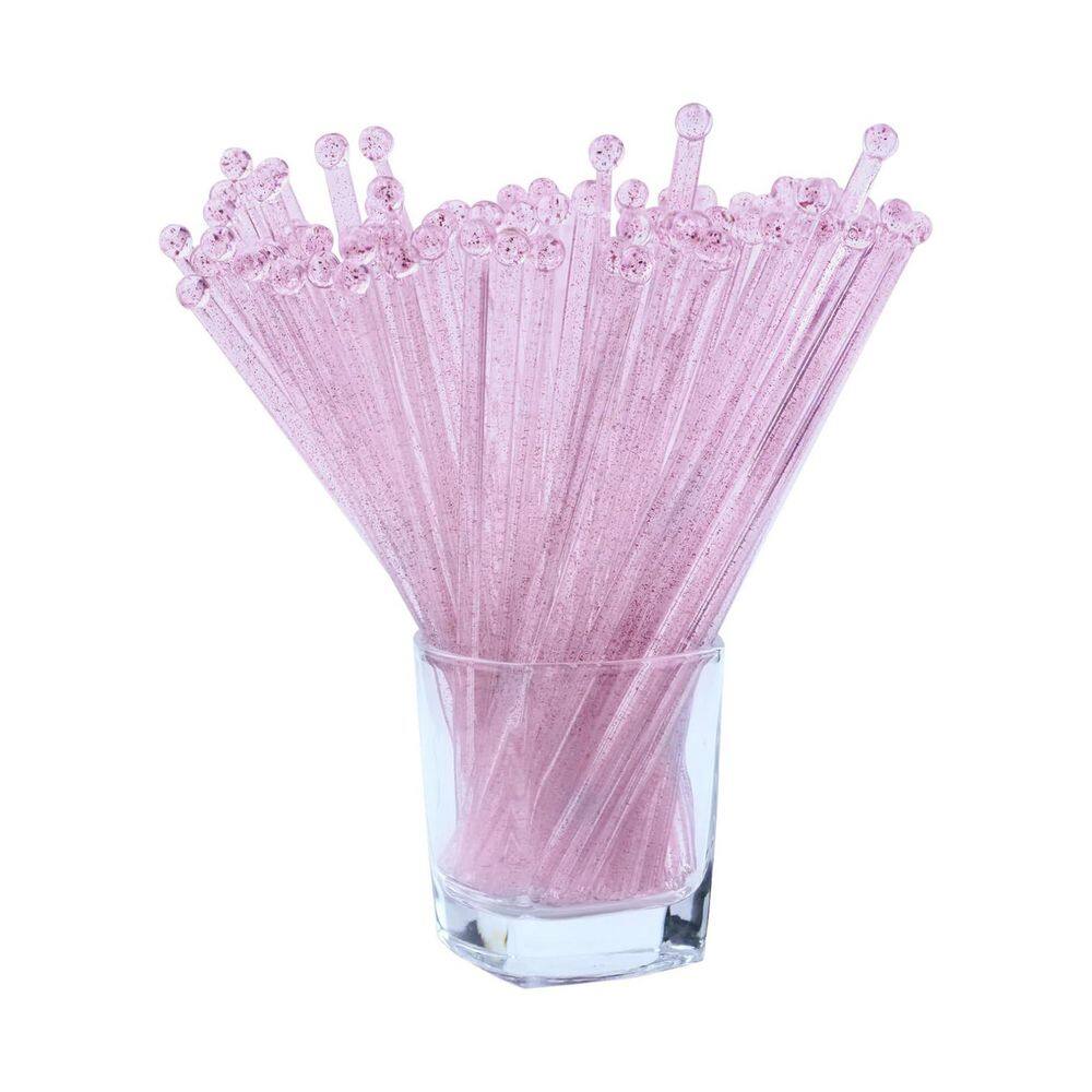 Pink Clear Disposable Plastic Swizzle Drink Stirrers Cocktail Cake Sticks Round Top 7.24 in. (100 Per Case) price history on PriceWatchPro
