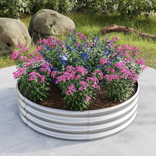 47.24 in. x 11.4 in. Round Metal Raised Planter Bed Outdoor Garden Raised Planter Box, Silver