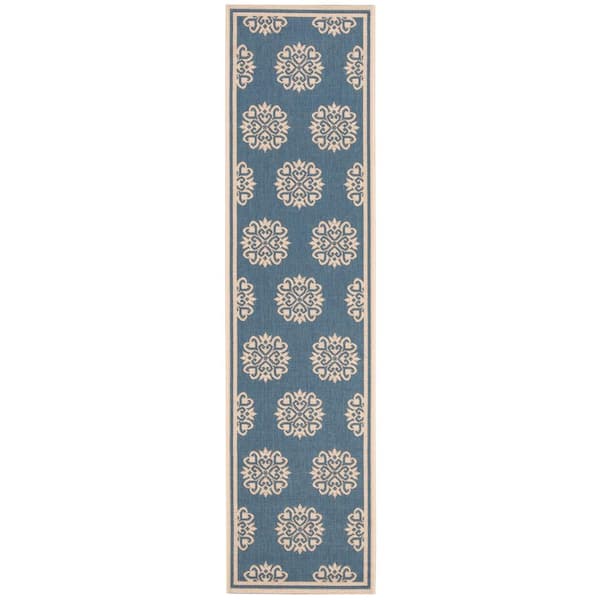 SAFAVIEH Linden Cream/Blue 2 ft. x 8 ft. Border Multi-Florals Runner Rug
