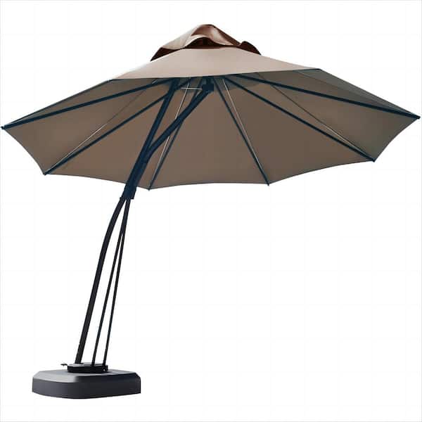 WELLFOR 11 ft. Cantilever Patio Umbrella with Base and Wheels in Tan