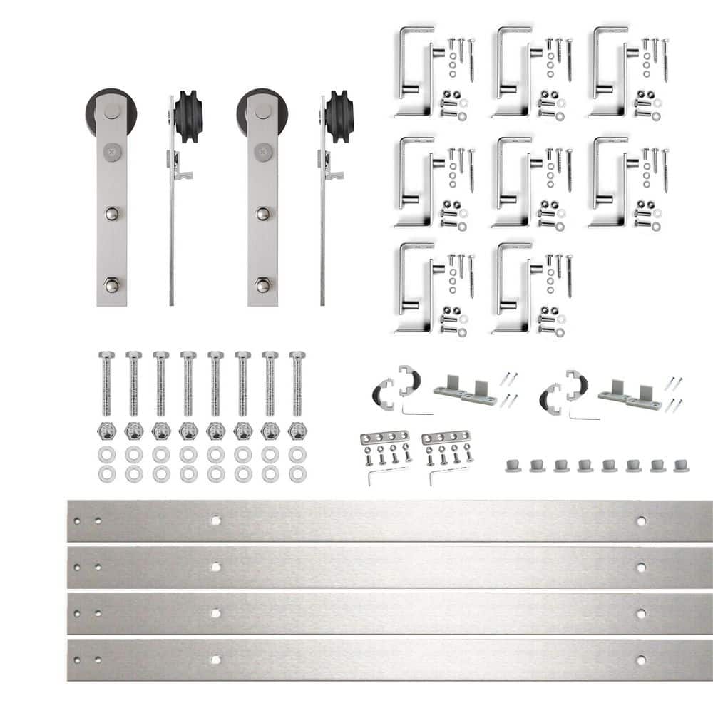 10 ft./120 in. Brushed Nickel Double Track Bypass U-Shape Sliding Barn Door Hardware Kit - Straight Design Roller price history on PriceWatchPro