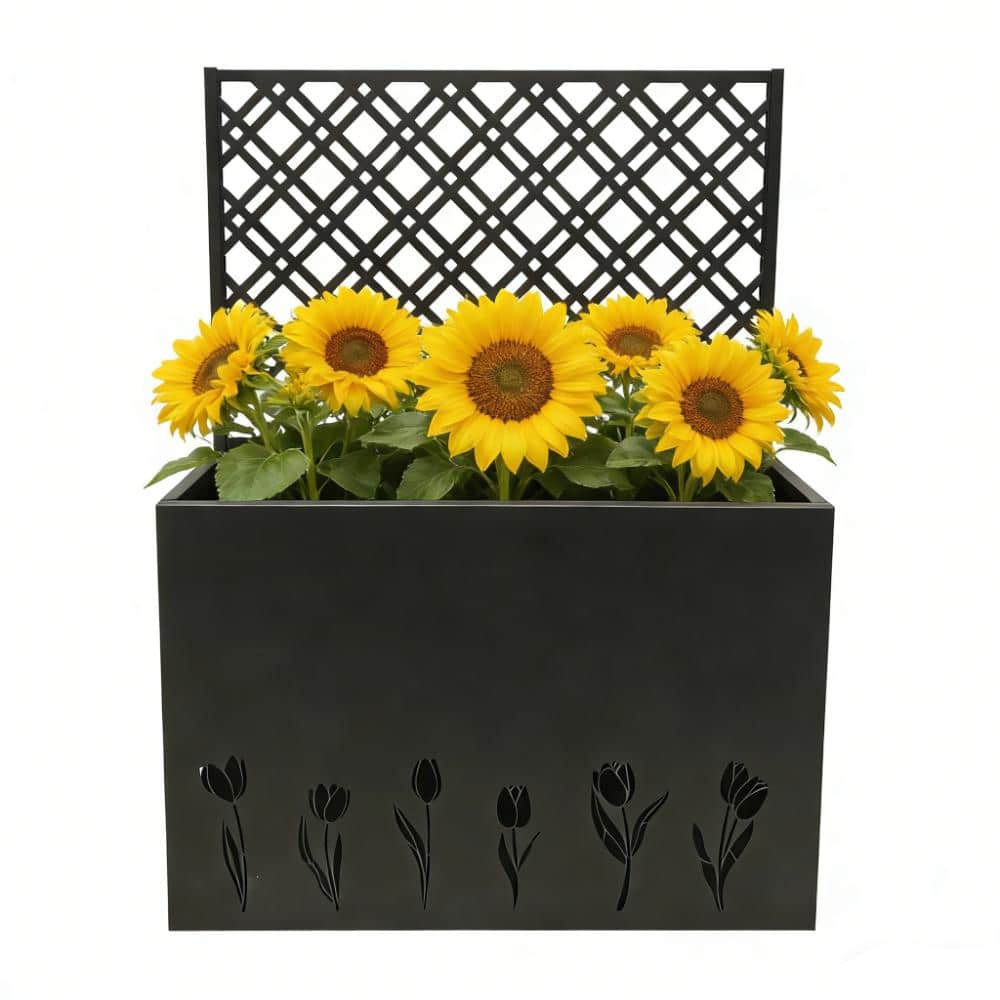Tall Metal Planter with Trellis 35.5 in L x 11.9 in W x 47.3 in H Privacy Screen for Porch Patio Garden Tulip Black price history on PriceWatchPro