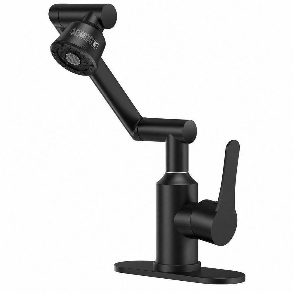 1080° Rotatable Stainless Steel Single Handle Sink Faucet Bathroom Accessory Set, Hot and Cold Hose for 1/3 Holes, Black