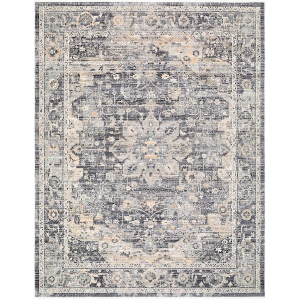 Galey Alix Breckley 2 ft. W x 2 ft. L Ink Blue Border Machine Woven Indoor/Outdoor Area Rug