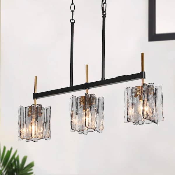 LNC Echonalyri Modern Island 3-Light Glam Matte Black and Plating Brass ...