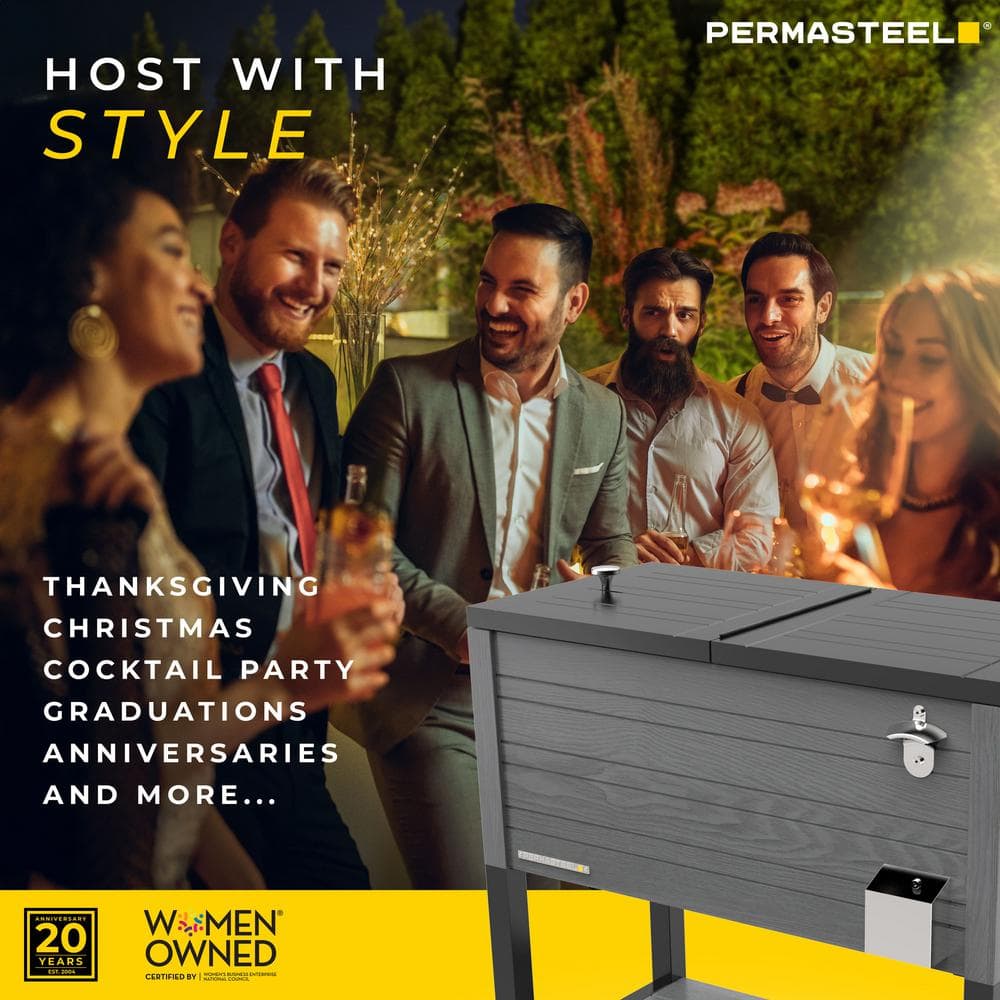 Permasteel 80-Quart Gray Woodgrain Rolling Patio Cooler with Wheels