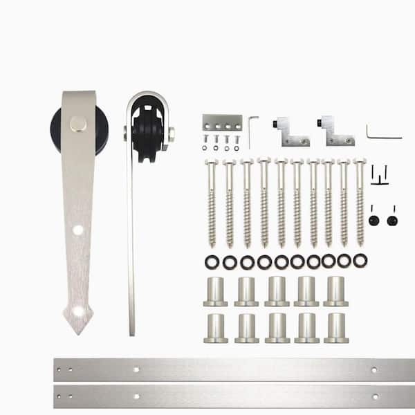 HOMACER 13 ft./156 in. Brushed Nickel Non-Bypass Sliding Barn Door Hardware Kit Arrow Design Roller for Single Door