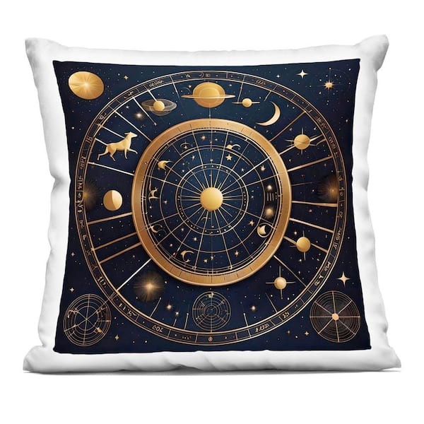 Stupell Industries Astrology Zodiac Birth Chart Black Abstract Polyester 18 in. X 18 in. Throw Pillow