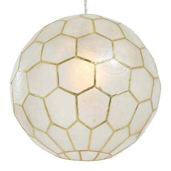Gold and White Capiz Honeycomb Globe Pendant Light