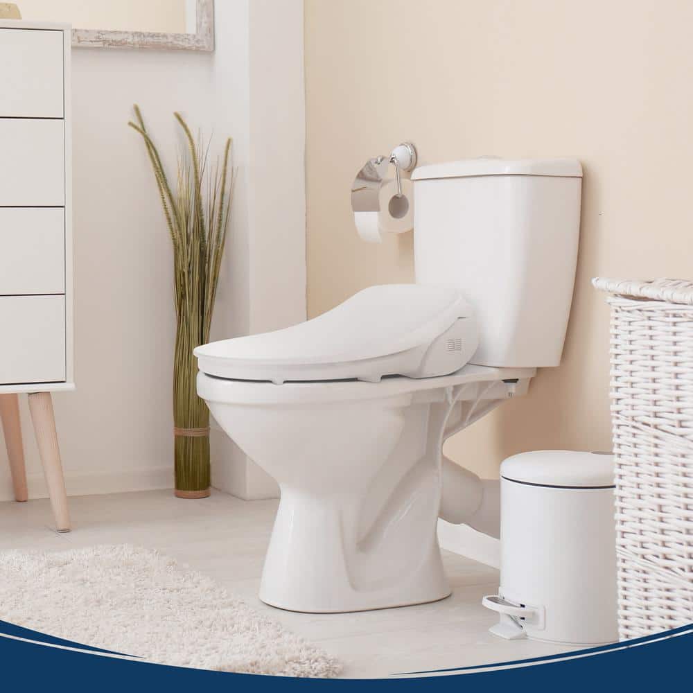 Elongated White Heated Bidet Toilet Seat with Remote