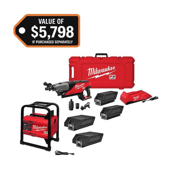 MX FUEL 3600-Watt/1800-Watt Push Start Battery Powered Generator, Core Drill, 2 XC Batteries & 2 Compact Batteries