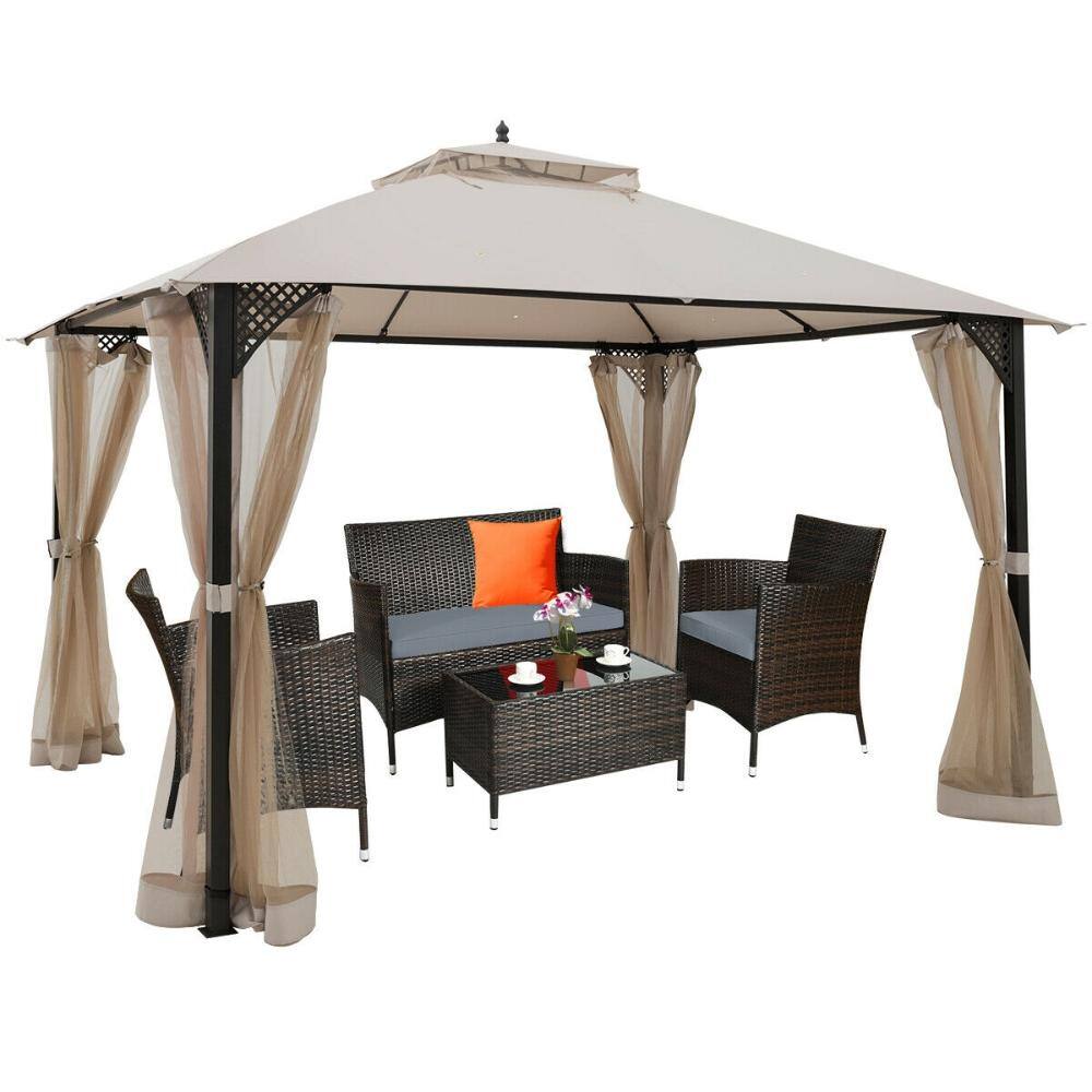 12 ft. x 10 ft. Polyester and Steel Patio Gazebo with Vented Roof, Beige for Patio, Porch and Backyard price history on PriceWatchPro