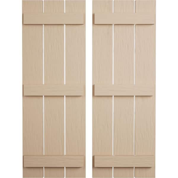 Ekena Millwork 17.5 in. x 90 in. Timberthane Polyurethane 3-Board Spaced Board-n-Batten Rough Sawn Faux Wood Shutters Pair