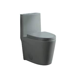 1-Piece 1.1/1.6 GPF Dual Flush Elongated Shape Ceramic Toilet in Grey