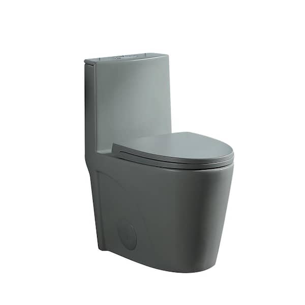 FUNKOL 30.7 in. H 1-Piece 1.1/1.6 GPF Dual Flush Elongated Ceramic Toilet in Grey with Soft Close Seat