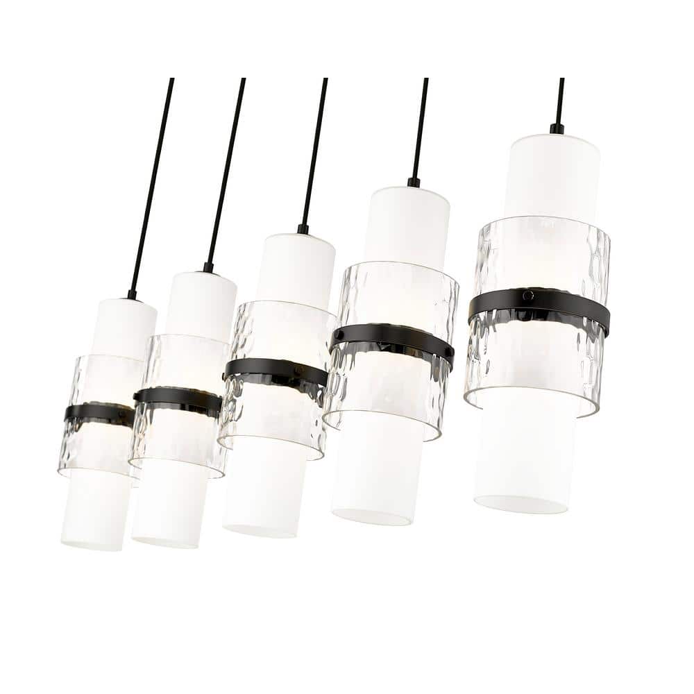 Cayden Matte Black 5-Light Linear Chandelier with Glass Shades