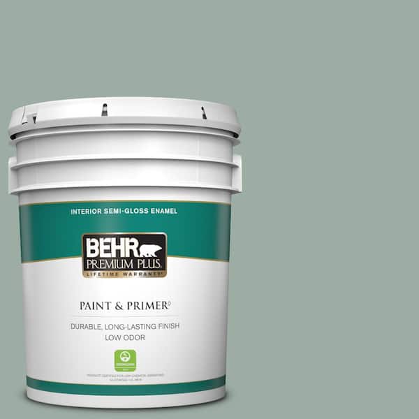 BEHR PREMIUM PLUS 5 gal. #N420-3 Misty Moss Semi-Gloss Enamel Low Odor Interior Paint & Primer