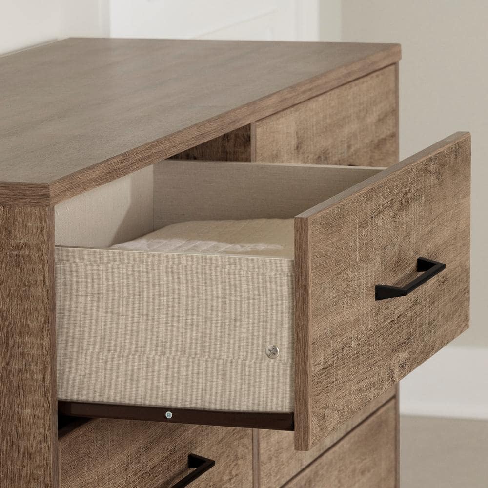 Weathered Oak Farmhouse Double Dresser with Metal Accents