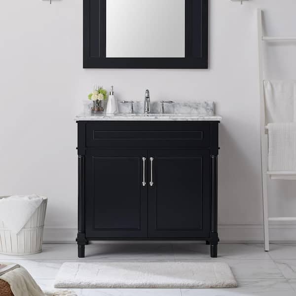 Home Decorators Collection Aberdeen 36 in. W x 22 in. D x 34.5 in. H Single Sink Bath Vanity in Black with Carrara Marble Top