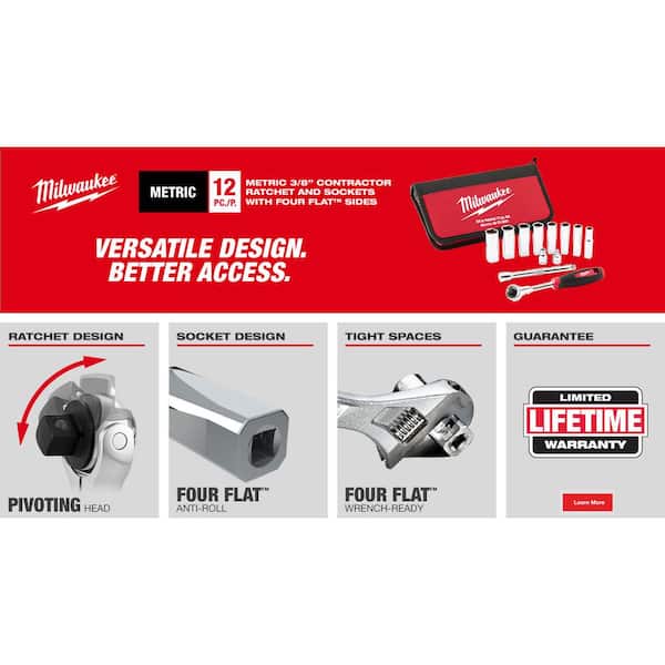 Milwaukee - M12 12V Lithium-Ion Cordless 3/8 in. Impact Wrench and Inflator Combo Kit with 3/8 in. Drive Metric Socket Set