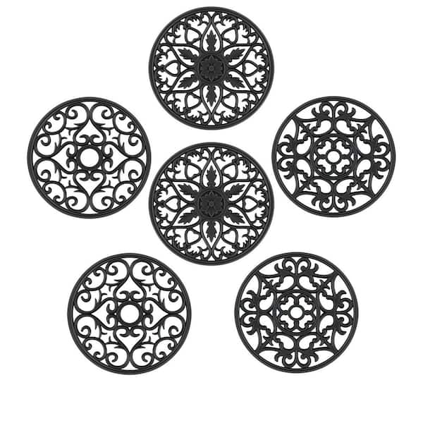 6 Set Silicone Trivets, Multi-Use Carved Trivet, Insulated Non-Slip Durable Kitchen Mats, Black