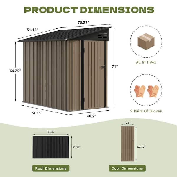 Patiowell 6 ft. W x 4 ft. D Outdoor Storage Metal Shed, Lean to