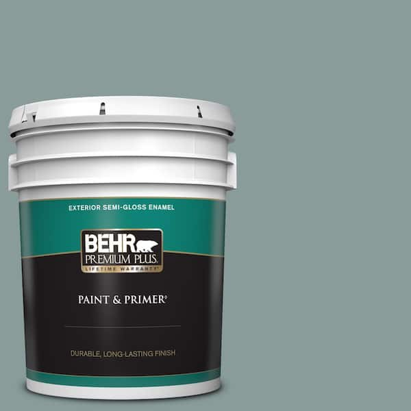 BEHR PREMIUM PLUS 5 gal. Home Decorators Collection #HDC-AC-23 Provence Blue Semi-Gloss Enamel Exterior Paint & Primer