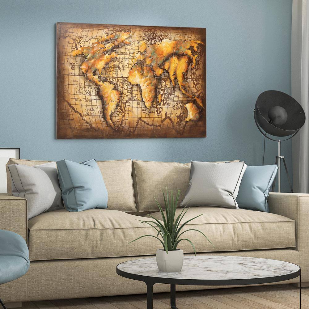 Empire Art Direct 3D Mixed Media Iron World Map Wall Sculpture