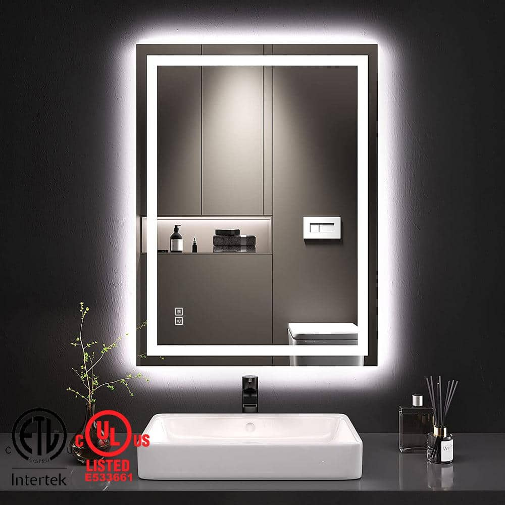 24 in. W x 32 in. H Frameless Rectangular Wall Anti-Fog LED Light Bathroom Vanity Mirror with Backlit and Front Light -  TOOLKISS, TK23603