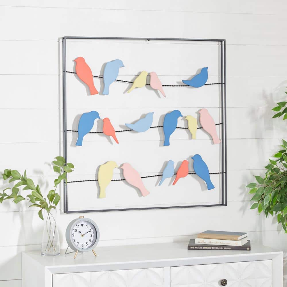 Multi-Colored Metal Bird Wall Decor with Black Frame