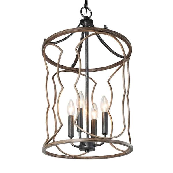 Unbranded 4-Light Modern Rattan-Weaved Artwork Farmhouse Chandelier with Bamboo-Like Metal Cage with Wood Accents