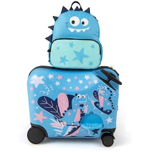 18 in. Kids Luggage Set Suitcase with Spinner Wheels Ride-On and Carry-On and Sit-On Hardshell Blue (2-Pieces)