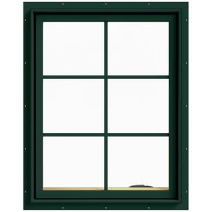 28 in. x 36 in. W-2500 Series Green Painted Clad Wood Right-Handed Casement Window with Colonial Grids/Grilles