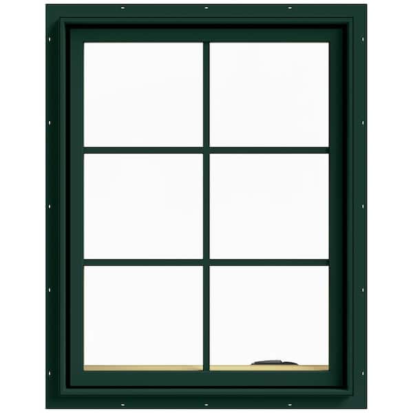 JELD-WEN 28 in. x 36 in. W-2500 Series Green Painted Clad Wood Right-Handed Casement Window with Colonial Grids/Grilles