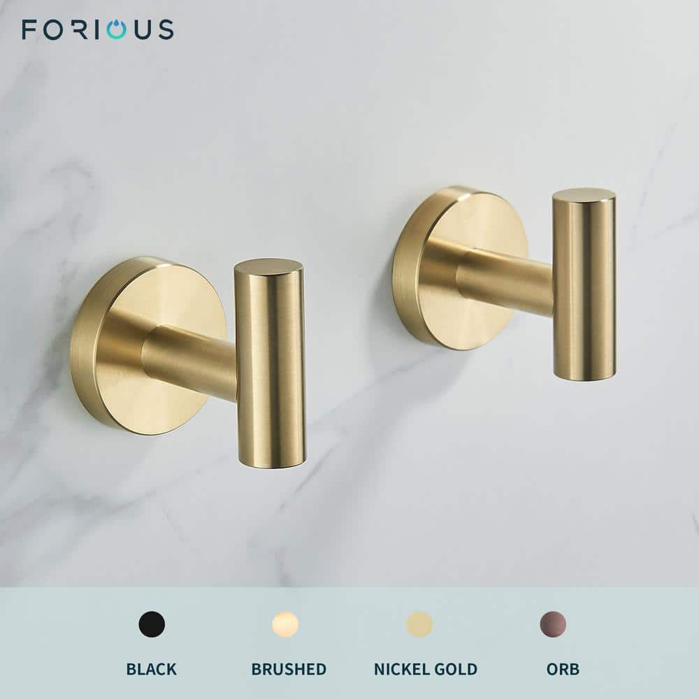Brushed Gold Stainless Steel Double Robe and Towel Hooks