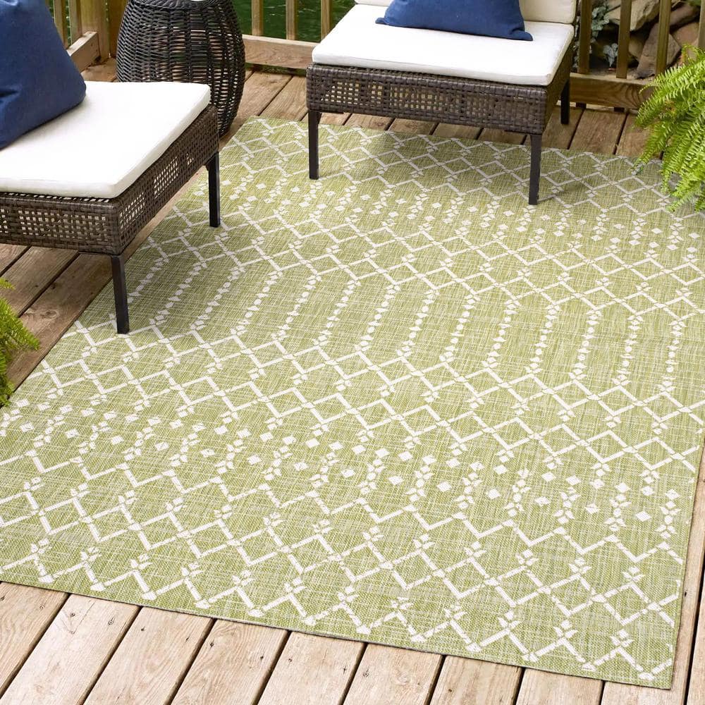 JONATHAN Y Ourika Moroccan Geometric Textured Weave Light Green/Cream 5 ft. x 8 ft. Indoor/Outdoor Area Rug