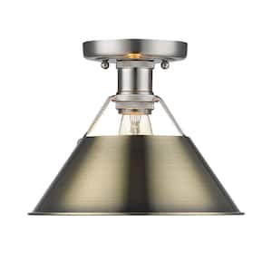 Orwell 10 in. 1-Light Pewter and Aged Brass Flush Mount