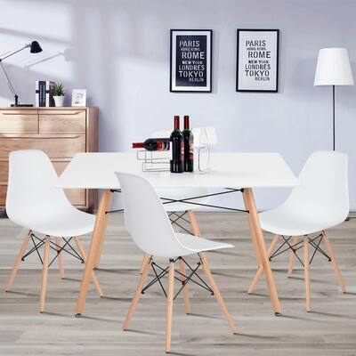 London 47.2 in Rectangle Matt White Manufactured Wood Tabletop with Metal Frame Solid Wood Legs for 4