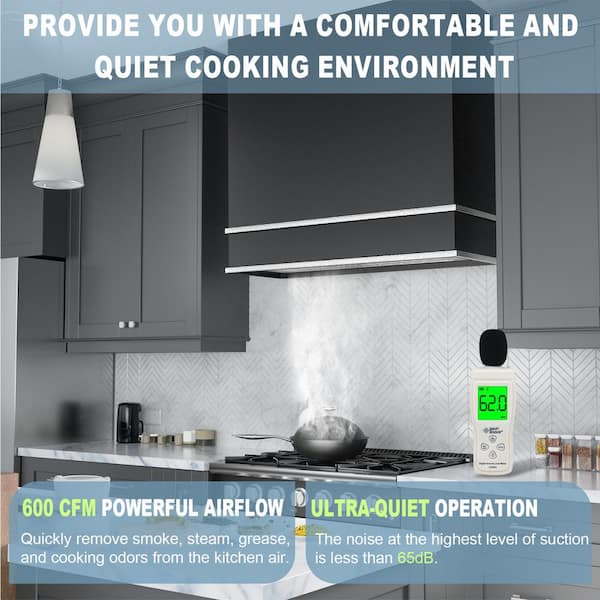 30 in. Stainless Steel Ducted Wall Mount Range Hood with Powerful 600 CFM Vent Motor, 3-Speed, in Black with Nickel