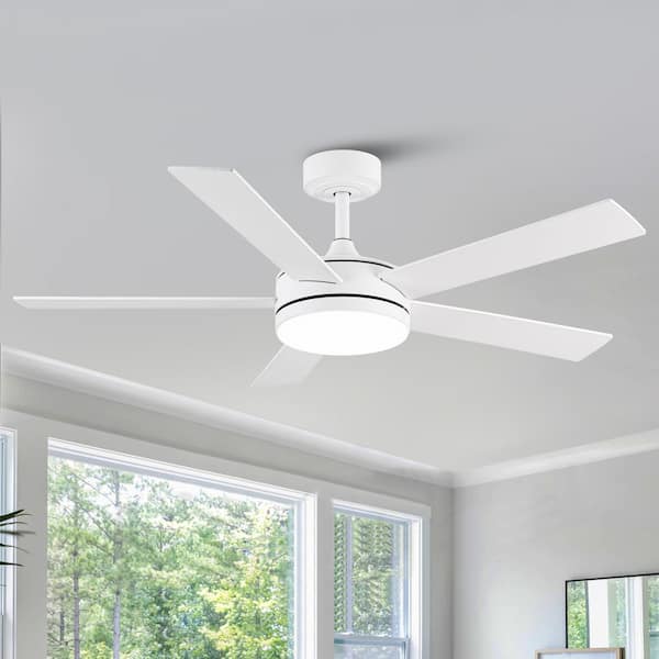 48 in. Integrated LED Indoor Modern Matte White Ceiling Fan with Remote Control and 6-Speed DC Motor