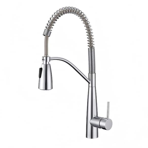 20 in. Height 360° Spout Swivel Spring Single Handle Pull Out Sprayer Faucet with Stainless Steel in Brushed Nickel