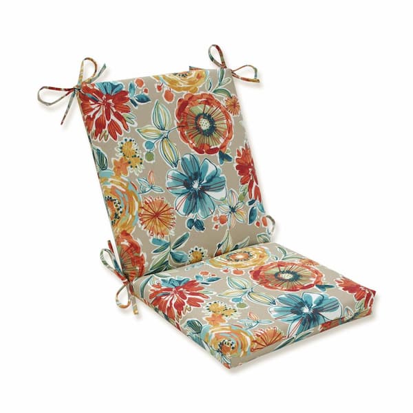 Pillow Perfect Floral Outdoor/Indoor 18 in. W x 3 in. H Deep Seat, 1-Piece Chair Cushion and Square Corners in Tan/Blue Colsen