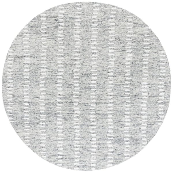 Abstract 6 ft. x 6 ft. Round Gray/Ivory Striped Stone Area Rug