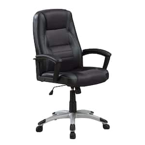 Modern Black Leather High Back Executive Desk Chair with Non-Adjustable Arms