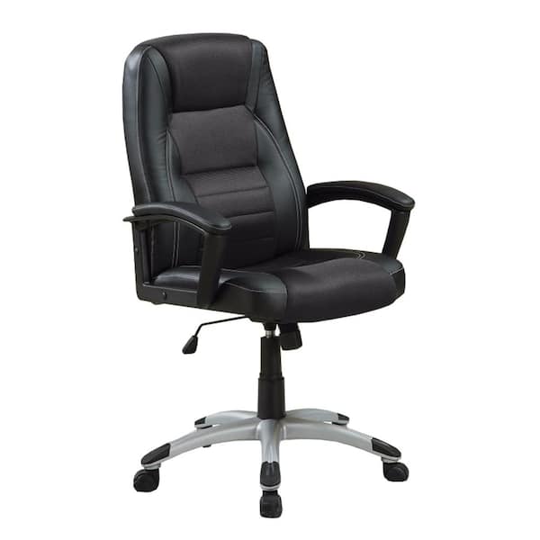Benjara Modern Black Leather High Back Executive Desk Chair with Non-Adjustable Arms